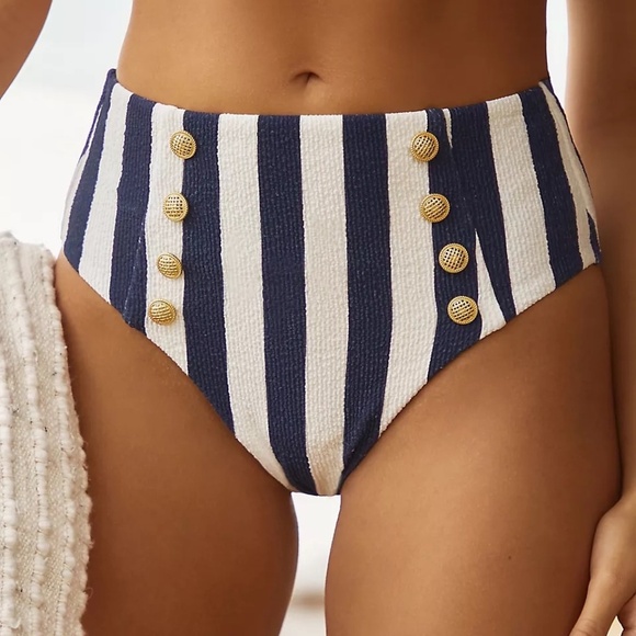 NWT Anthropologie Nautical Striped High Rise Bikini Bottom 3XL - Picture 1 of 11